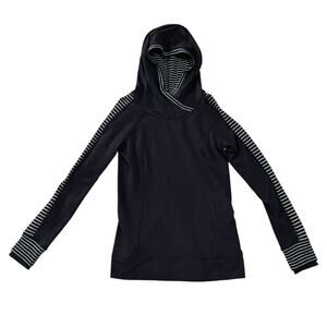 Lululemon Think Fast Hoodie Jacket Women's Size 8 Black Stripe Sporty Athleisure